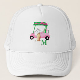 Unique Charming Pink Golf Cart Clubs Monogram   Trucker Hat