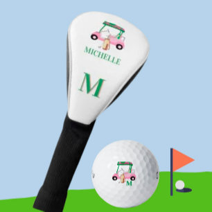 Unique Charming Pink Green Golf Cart Monogram     Head Cover