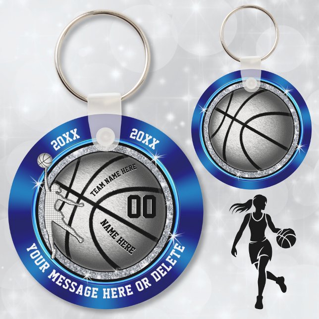 Unique Cheap Basketball Gifts for Girls Basketball Key Ring (Blue, Silver and Black, Cheap Girls, Basketball Team Gifts. Personalized basketball pastor favors.)