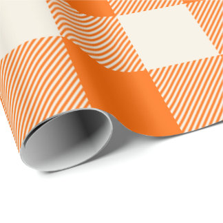 Unique & Chic Bold Orange & Cream Buffalo Plaid Wrapping Paper