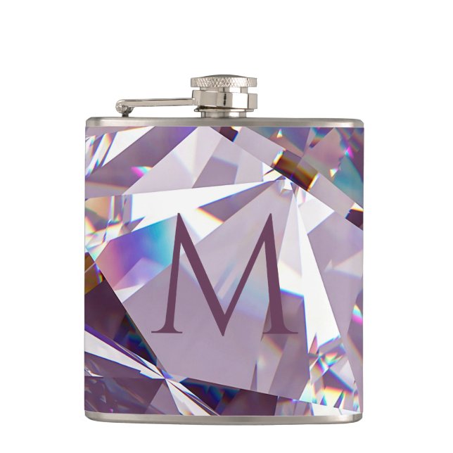 Unique Chic Jewel Diamond Design Name Monogram Hip Flask (Front)