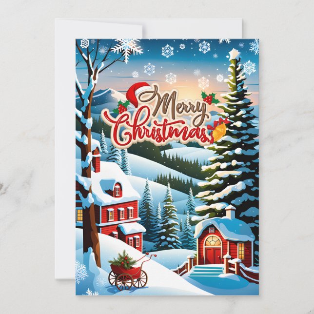 Unique Christmas Card with Red Houses in the Mount (Front)