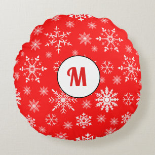 Unique Christmas decor gift for her monogram red Round Cushion