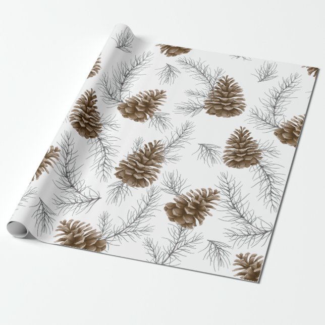 Unique Christmas Holiday Pine Cone Pattern Gift  Wrapping Paper (Unrolled)