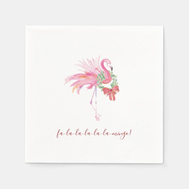 Unique Christmas Holiday Themes Pink Flamingo  Napkin (Front)