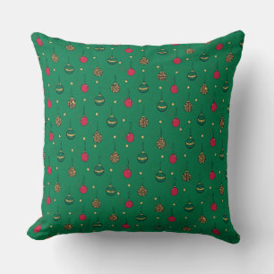 Unique Christmas Ornament Baubles Green Pattern Cushion