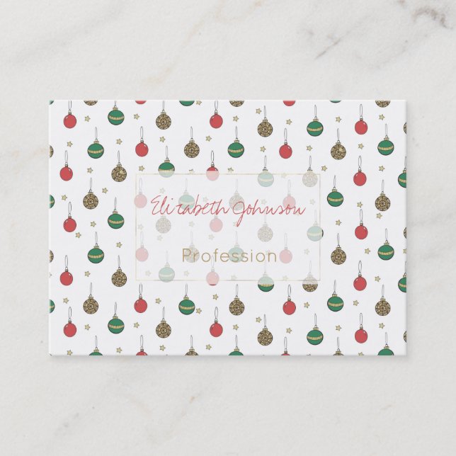 Unique Christmas Ornament Baubles Pattern Business Card (Front)