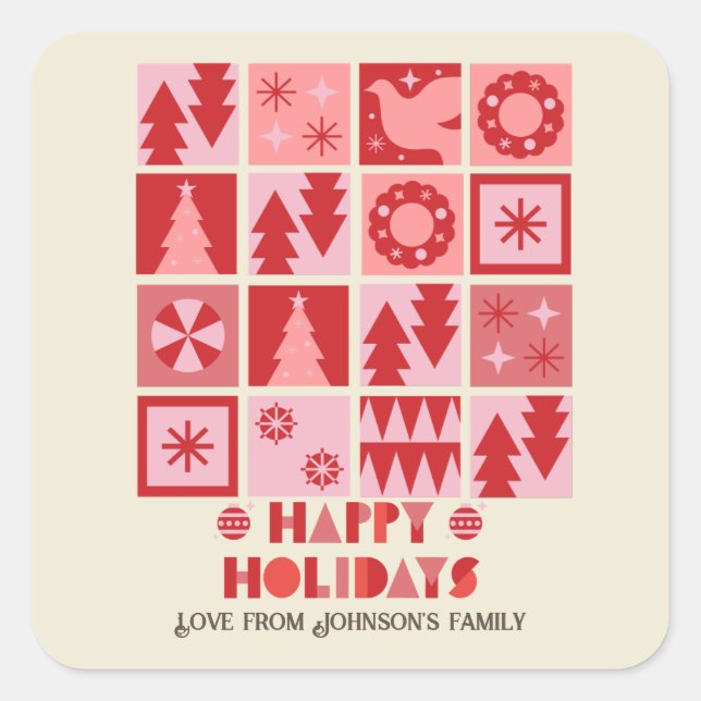 Unique christmas pink red modern Gift stickers (Front)
