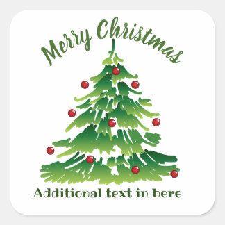 Unique Christmas Tree in Red Green on White Custom Square Sticker