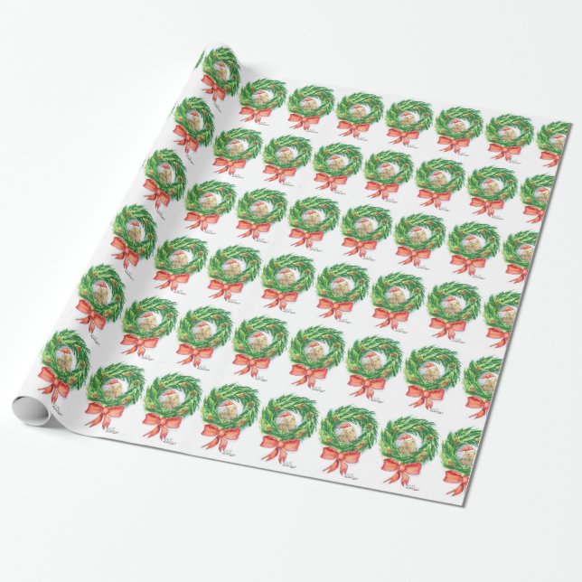 Unique Christmas wrapping paper Kiwi and wreath (Unrolled)