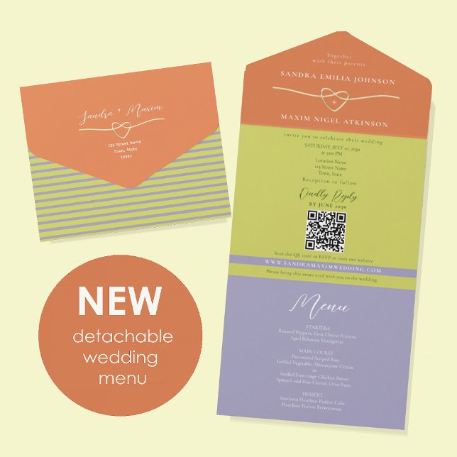 Unique Citrus Green Striped Wedding All In One Invitation (Creator Uploaded)