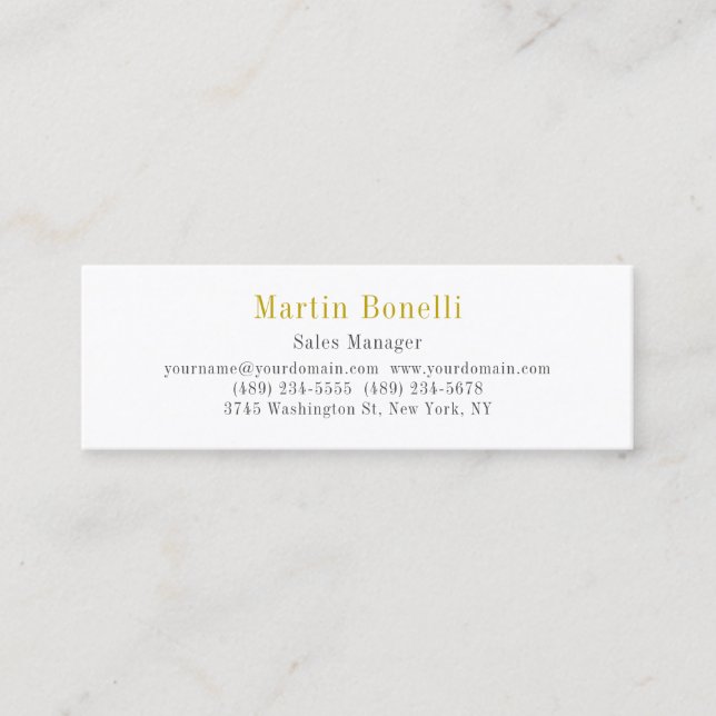 Unique Classical Simple Gold Colour Name Mini Business Card (Front)
