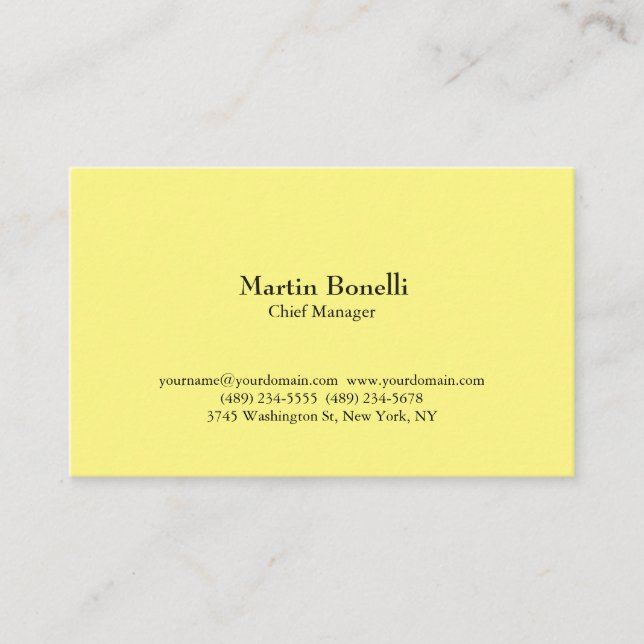 Unique Classical Simple Light Yellow Business Card (Front)