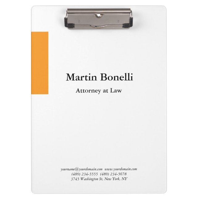 Unique Classical Simple Orange & White Clipboard (Front)