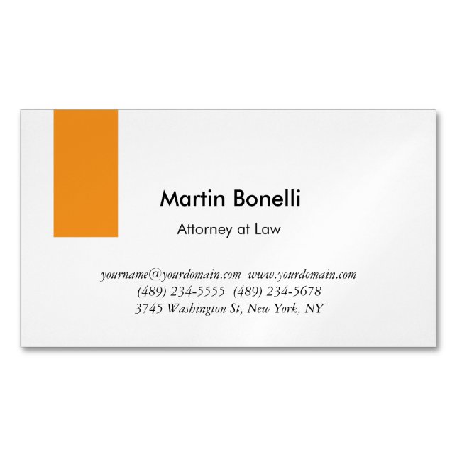 Unique Classical Simple Orange & White Magnetic Business Card (Front)