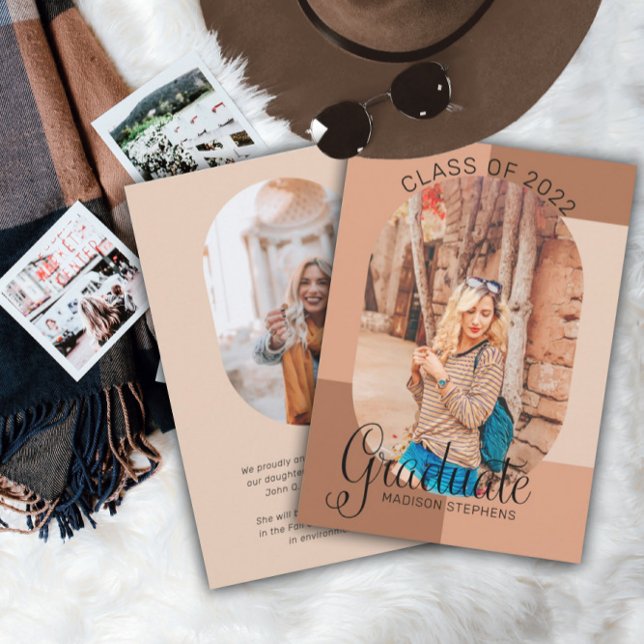 Unique Classy Retro Curved Photo Graduation   Announcement (Creator Uploaded)