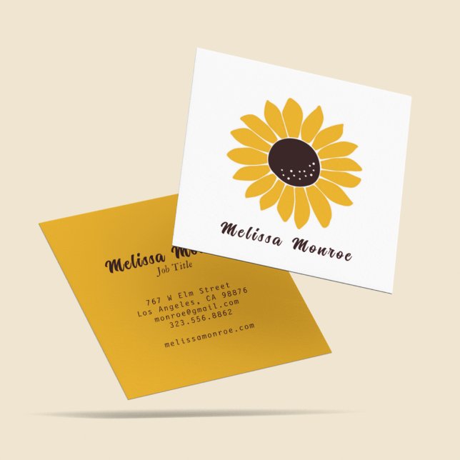 Unique Clean Country Sunflower Yellow Typography  Square Business Card (Creator Uploaded)