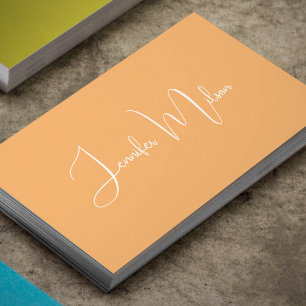 Unique Clean Handwritten Script Paste Orange Business Card