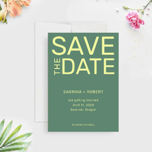 Unique Clean Sage Green & Yellow Bold Typography  Save The Date