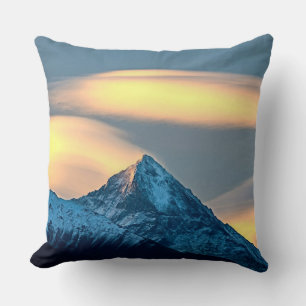 Unique Clouds Over Snow Covered Mountains Cushion