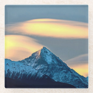 Unique Clouds Over Snow Covered Mountains Glass Coaster