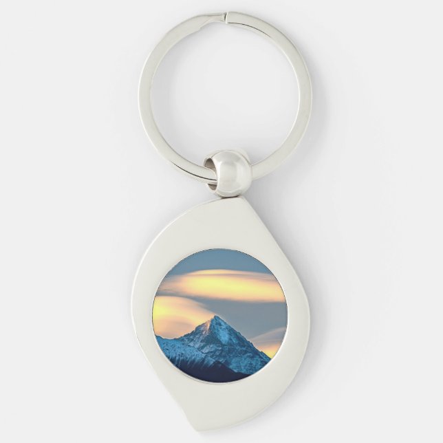 Unique Clouds Over Snow Covered Mountains Key Ring (Front)