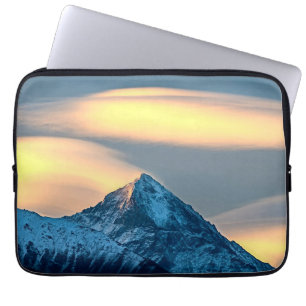 Unique Clouds Over Snow Covered Mountains Laptop Sleeve