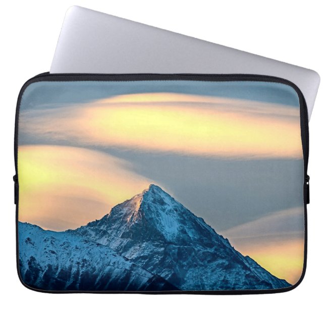 Unique Clouds Over Snow Covered Mountains Laptop Sleeve (Front)