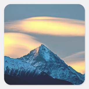 Unique Clouds Over Snow Covered Mountains Square Sticker