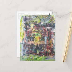 Unique colorful green vintage female mixed media postcard