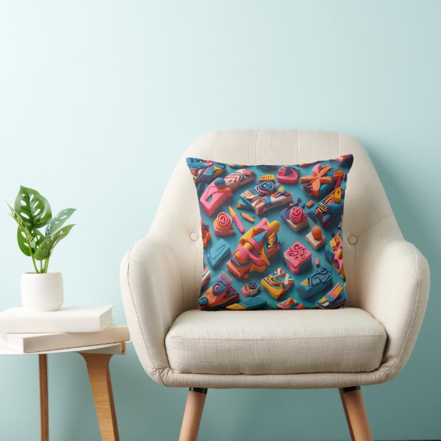 Unique & Colorful Shaped Erasers Throw Cushion (Chair)