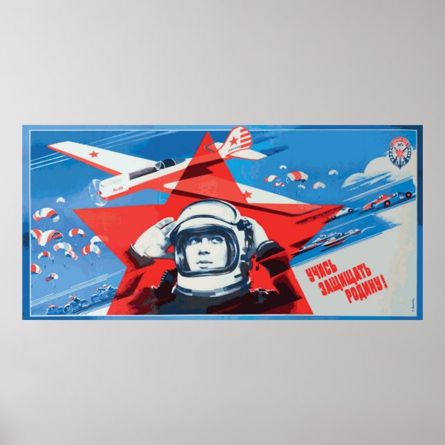 Unique, Colourful 1960s-era Soviet Cosmonaut Poste Poster (Front)