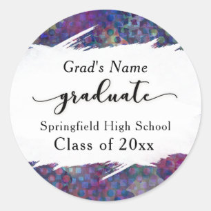 Unique Colourful Abstract Brushstroke Graduation Classic Round Sticker