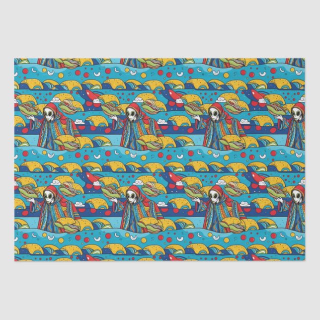 Unique Colourful Alien eating Tacos Tissue Paper (Front)