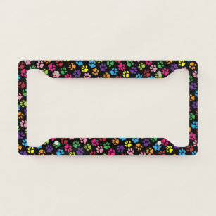 Unique Colourful Dogs And Cats Paws Pattern Licence Plate Frame