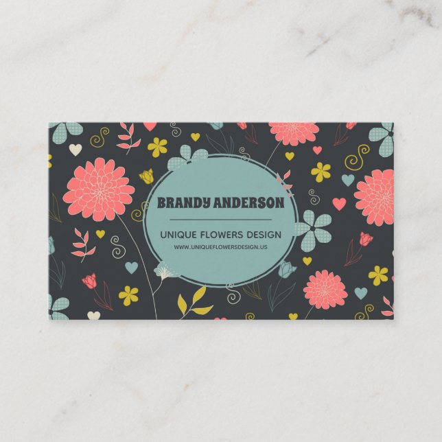 Unique Colourful Flowers Business Card (Front)