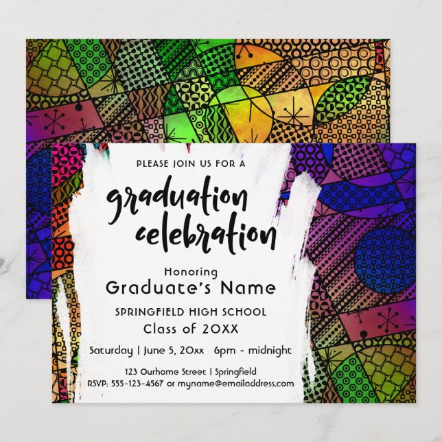 Unique, Colourful, Geometric 2 Graduation Party Invitation (Front/Back)