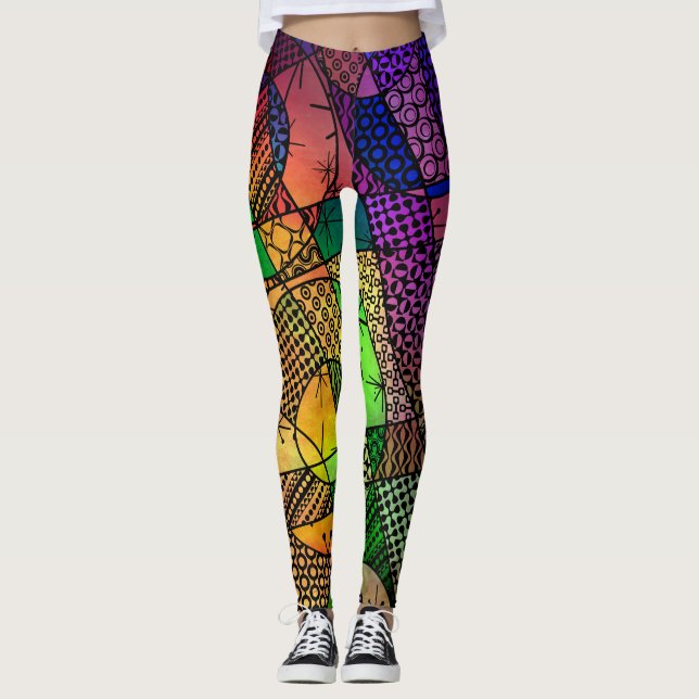 Unique Colourful Geometric Abstract, Crazy Cool Leggings (Front)