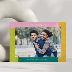 Unique Colourful Shapes Teal Green Pink Photo Holiday Card