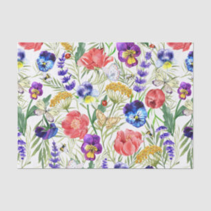 Unique Colourful Wild Field Flowers Bugs Pattern Tissue Paper