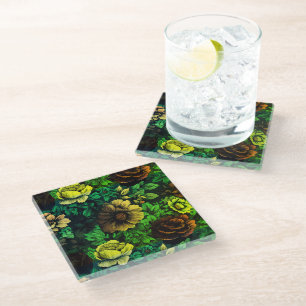Unique Colours Vintage Floral Print Glass Coaster
