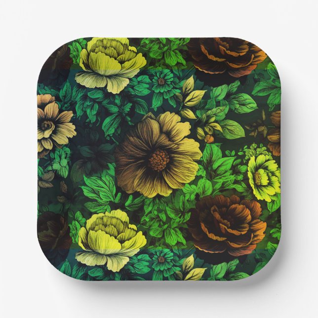 Unique Colours Vintage Floral Print Paper Plate (Front)