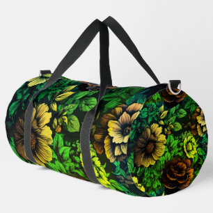 Unique Colours Vintage Green Floral Print Duffle Bag