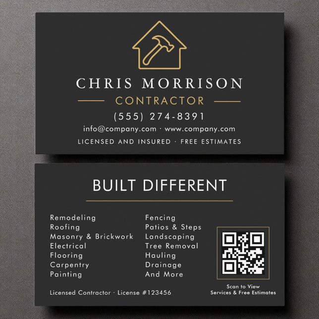 Unique Construction Modern Black Gold QR Code Business Card (Creator Uploaded)