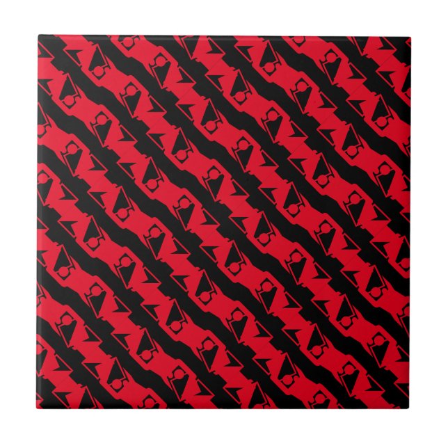 Unique & Cool Black & Bright Red Modern Pattern Tile (Front)