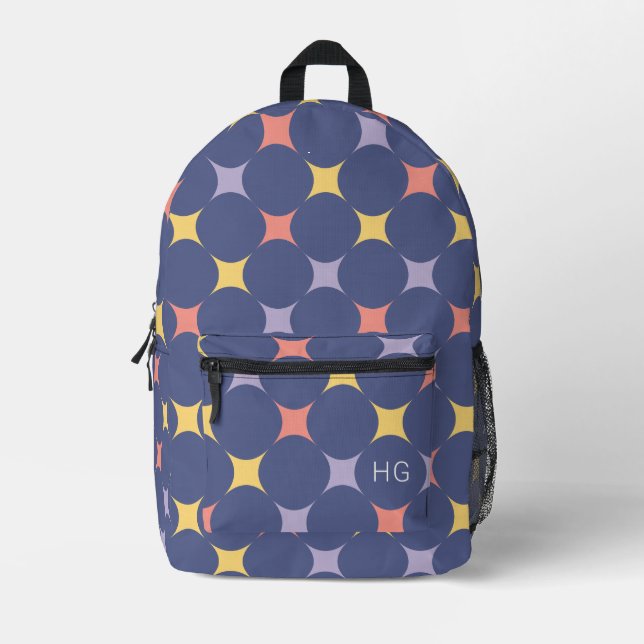 Unique Cool & Colourful Purple Monogram Initials Printed Backpack (Front)