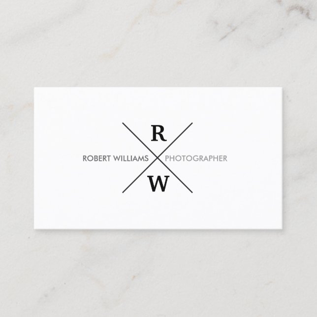UNIQUE & COOL MODERN MONOGRAM on WHITE Business Card (Front)