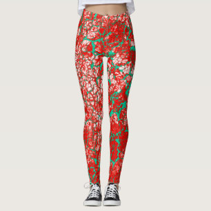 Unique Cool Pink Red Green Abstract Pattern Leggings
