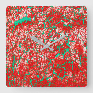 Unique Cool Pink Red Green Abstract Pattern Square Wall Clock