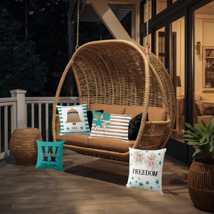Unique Copper & Turquoise July 4th Flag Decorative Cushion